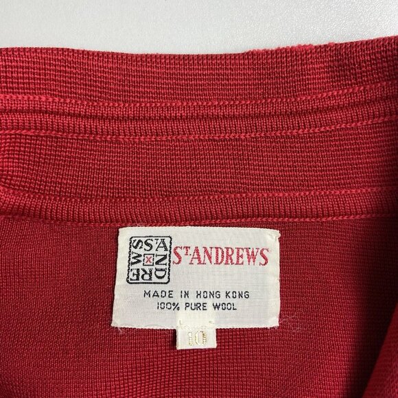 Vtg 60s 70s Knit Wool Dress Sz M Full Front Button Up Pockets Red - Picture 11 of 14